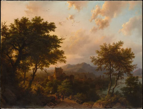 Sunset on the Rhine by Barend Cornelis Koekkoek, painting, 1853