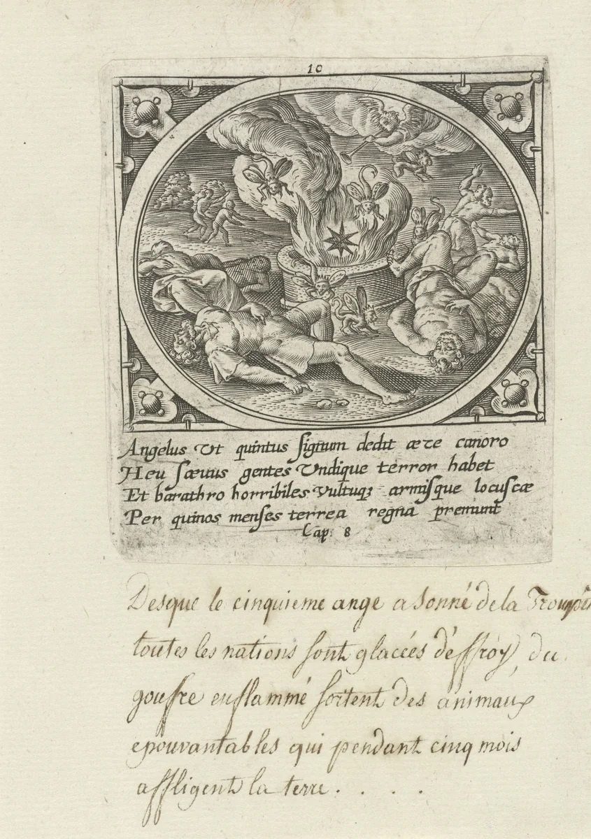 Vijfde engel blaast op bazuin by Unknown, print, 1585