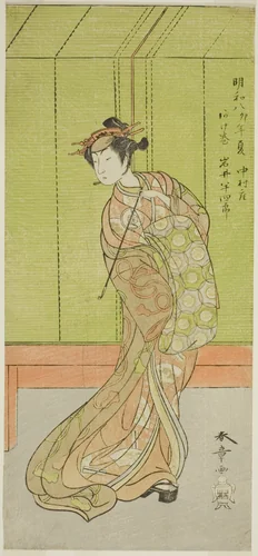 The Actor Iwai Hanshiro IV as Agemaki in the Play Sakai-cho Soga Nendaiki, Performed at the Nakamura Theater in the Third Month, 1771 by Katsukawa Shunsho (勝川 春章), print, 1766-1776