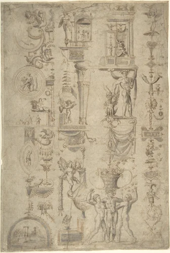 Design of Antique-Style Ornament ("Grotteschi") by anonymous, drawing, 1500-1600