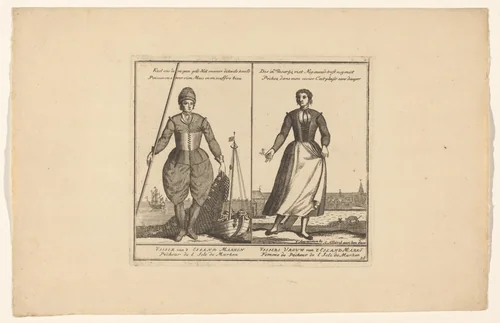 Een visser en zijn vrouw uit Marken by Abraham Allard, print, 1676-1725