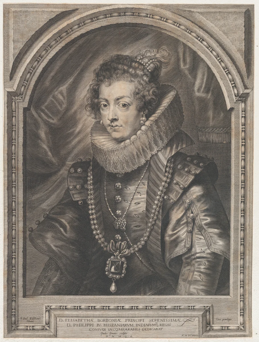 Portrait of Elisabeth of Bourbon, Queen of Spain by Paulus Pontius, print, 1632