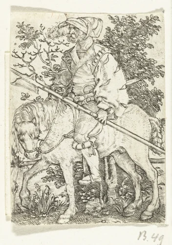 Hellebaardier te paard by Barthel Beham, print, 1512-1540