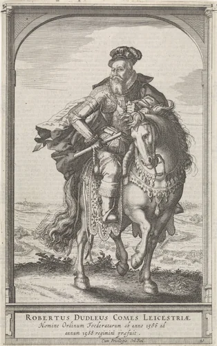 Ruiterportret van Robert Dudley, graaf van Leicester by Unknown, print, 1591-1632