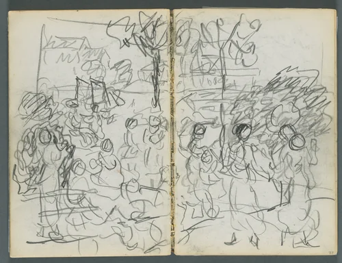Sketchbook, The Dells, N° 127, page 076 & 77: Figures in a Landscape by Maurice Prendergast, book, 1919-1921