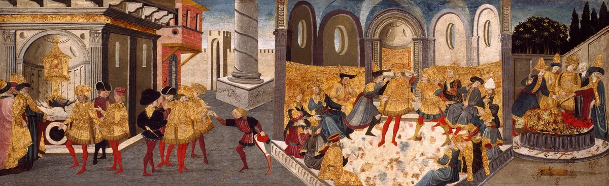 The Assassination and Funeral of Julius Caesar by Apollonio di Giovanni
Marco del Buono Giamberti, painting, 1450-1460