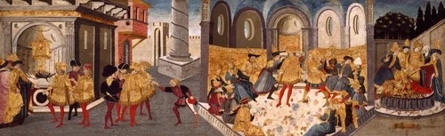 The Assassination and Funeral of Julius Caesar by Apollonio di Giovanni
Marco del Buono Giamberti, painting, 1450-1460