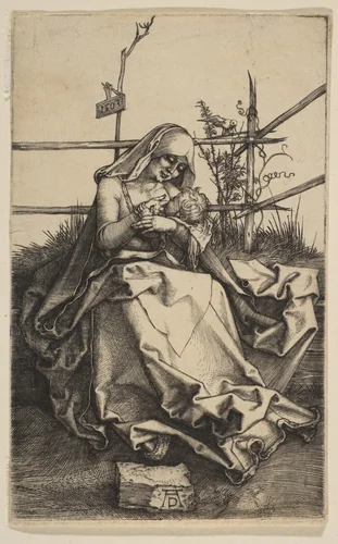 Virgin on a Grassy Bench by Albrecht Dürer, print, 1503