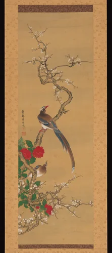 Birds on a PlumTree by Gan Ku, painting, 1767-1783