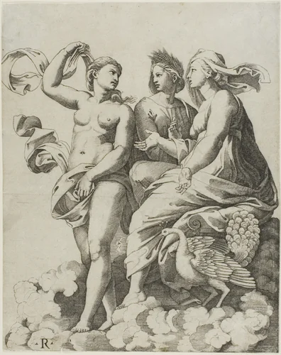 Juno, Ceres, and Psyche by Marco Dente Raffaello Sanzio, print, 1515-1527