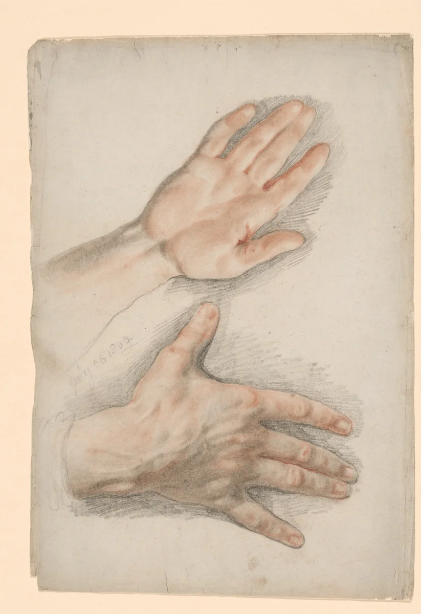 Two Studies of a Right Hand by Thomas Lawrence, drawing, 1800