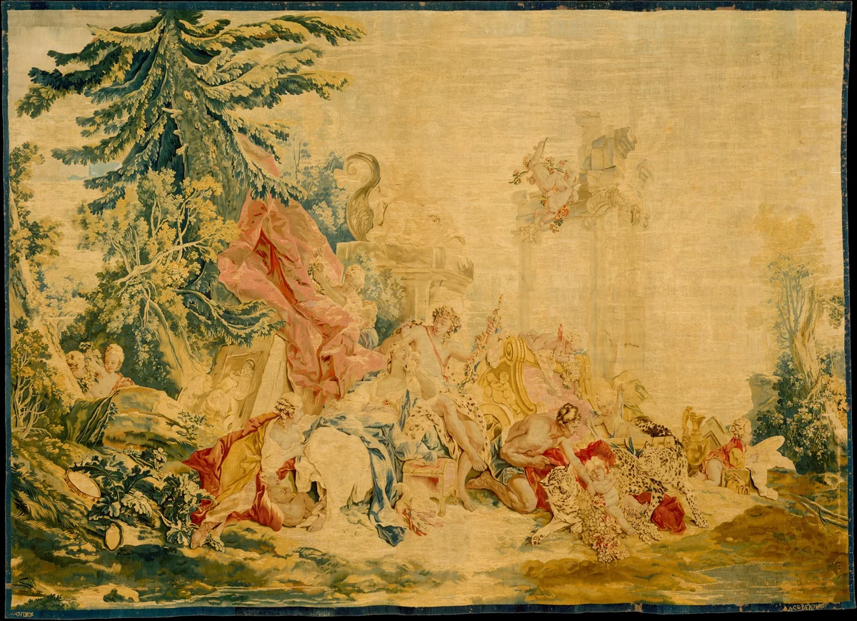 Bacchus and Ariadne from a set of The Loves of the Gods by François Boucher, textile, 1754