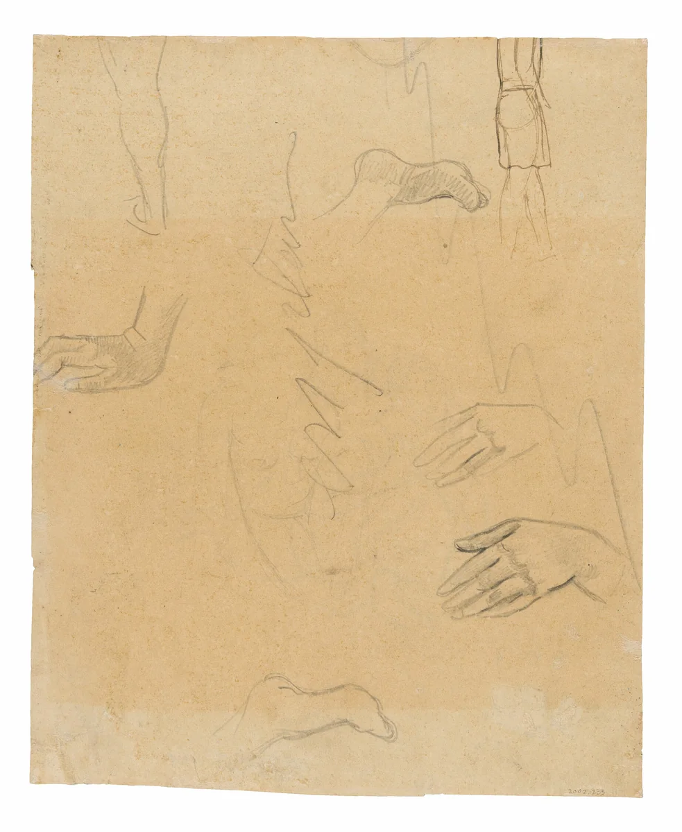 Sketches of Figures, Hands, and Feet (related to the painting Aha oe feii? [What! Are You Jealous?]) by Paul Gauguin, drawing, 1891-1893