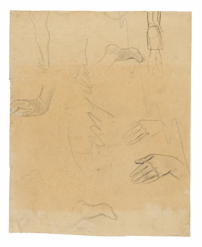 Sketches of Figures, Hands, and Feet (related to the painting Aha oe feii? [What! Are You Jealous?]) by Paul Gauguin, drawing, 1891-1893