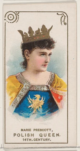 Marie Prescott Dressed as Polish Queen of the 14th Century, from the set Actors and Actresses, Second Series (N71) for Duke brand cigarettes by W. Duke, Sons & Co., print, 1888-1890