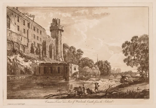 Views of Warwick Castle: Caesar's ower and Part of Warwick Castle from the Island by Paul Sandby, print, 1776