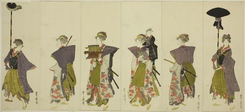 Parody of a daimyo procession by Utagawa Toyohiro (歌川豊広), print, 1800-1812