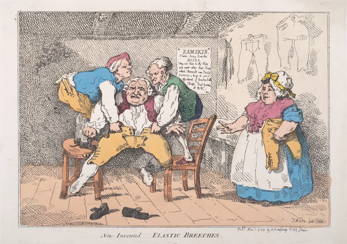 New Invented Elastic Breeches by Thomas Rowlandson, print, 1784
