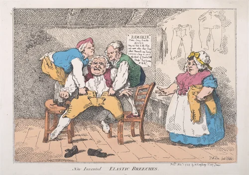New Invented Elastic Breeches by Thomas Rowlandson, print, 1784