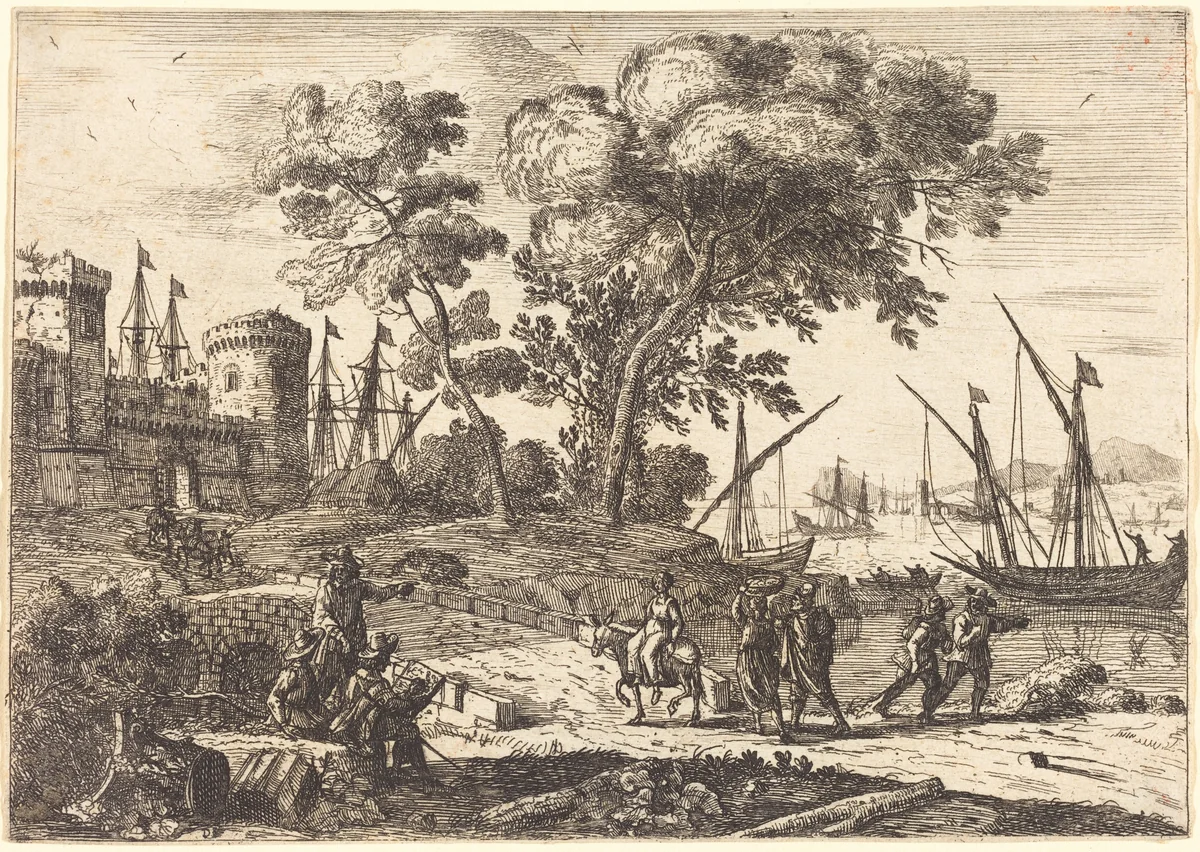 Coast Scene with an Artist (Le dessinateur) by Claude Lorrain, print, 1638-1641