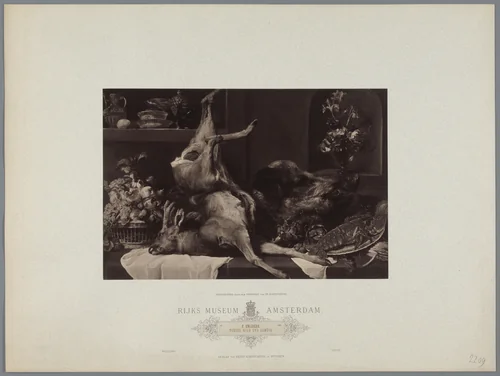 Fotoreproductie van schilderij Stilleven met groot dood wild, vruchten en bloemen door Frans Snijders, coll. Rijksmuseum by Franz Hanfstaengl, photograph, 1886