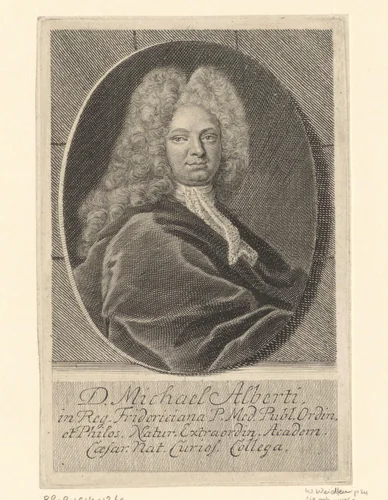 Portret van Michael Alberti by Martin Bernigeroth, print, 1726