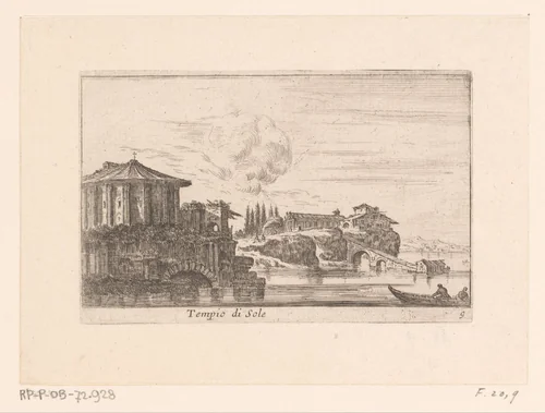 Gezicht op de antieke tempel Tempio del Sole by Israël Silvestre, print, 1631-1657