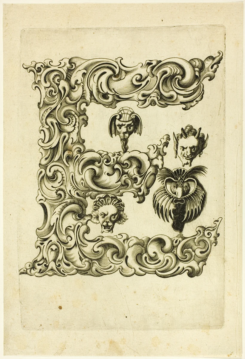Letter E by Peter Aubry, print, 1630