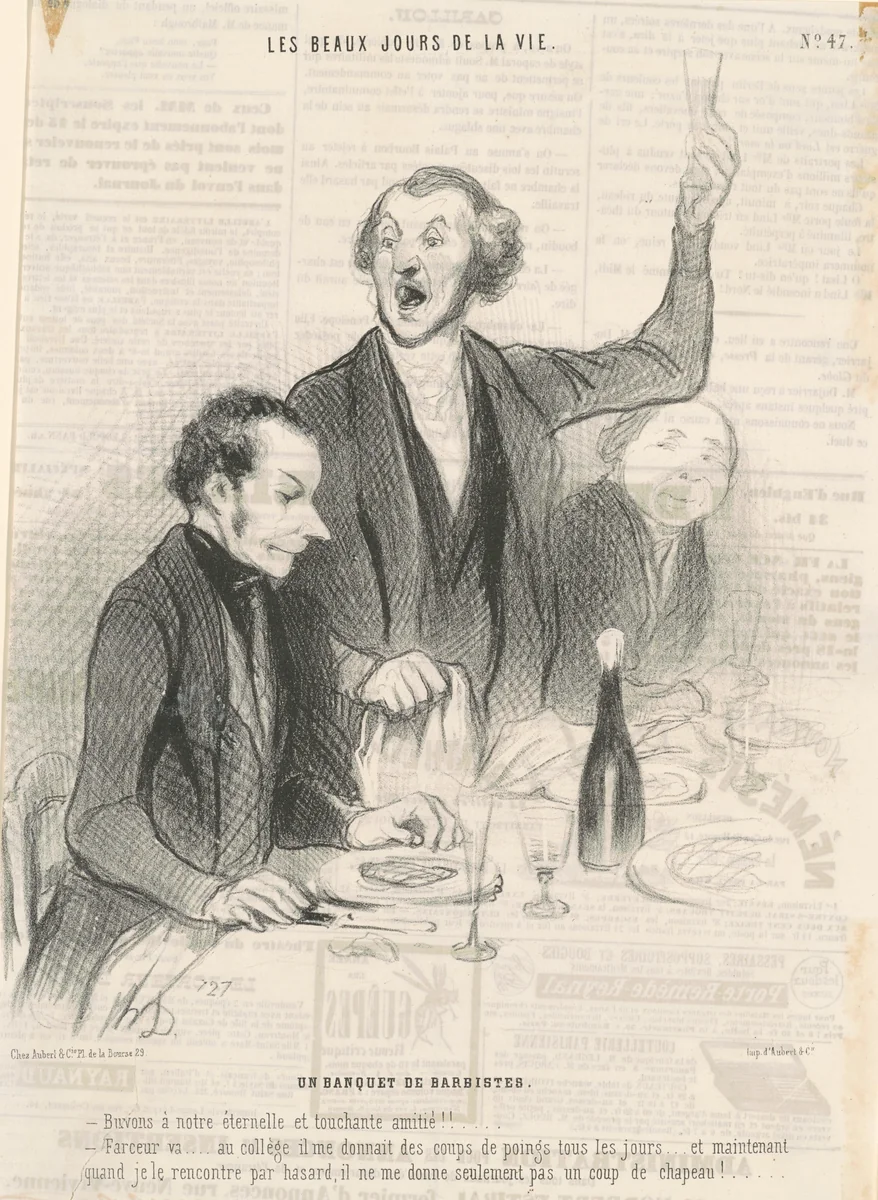 Un banquet de barbistes by Honoré Daumier, print, 1845