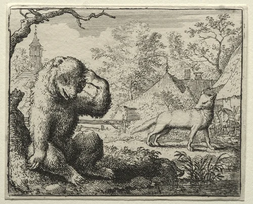 Reynard the Fox: Reynard Chides the Injured Bear by Allart van Everdingen, print, 1650-1675