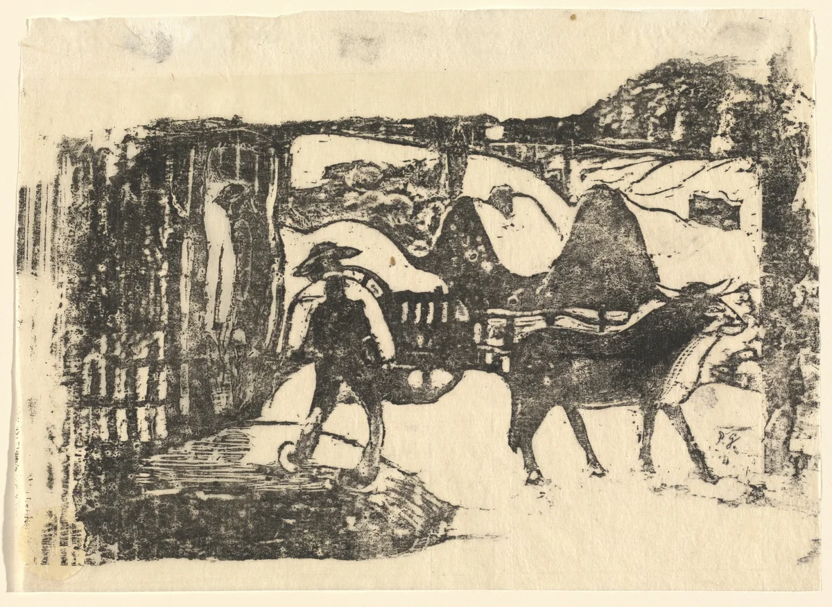 The Ox Cart (Le char a boeufs) by Paul Gauguin, print, 1898-1899