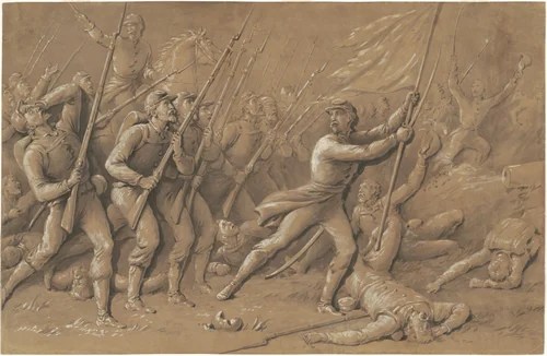Battle Charge by Hammat Billings, drawing, 1865-1874