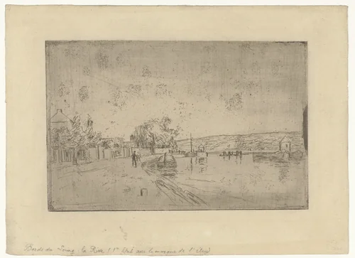 Gezicht op de rivier Loing met boten vanaf de oever by Alfred Sisley, print, 1890