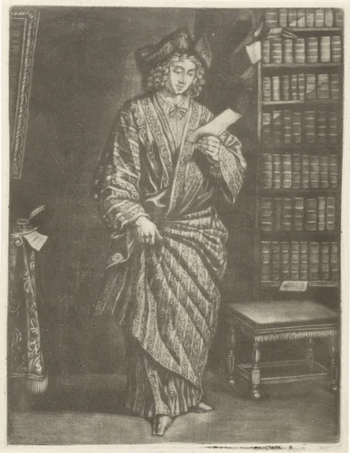 Jonge geleerde in studeervertrek by Jacob Gole, print, 1670-1787