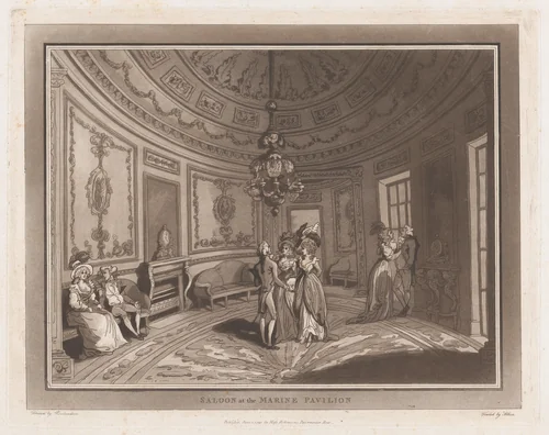 Saloon at the Marine Pavillion (An Excursion to Brighthelmstone) by Thomas Rowlandson, print, 1790