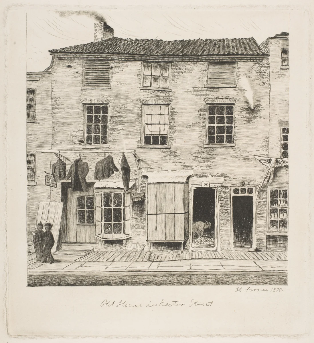 Old House in Rector Street, from "Scenes of Old New York" by Henry Farrer, print, 1870