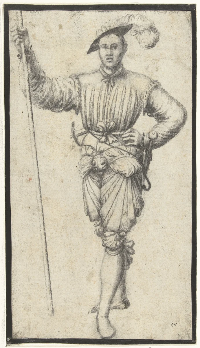 Staande lansknecht by anonymous, drawing, 1500-1549