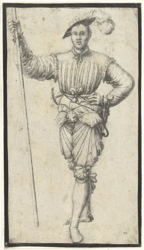 Staande lansknecht by anonymous, drawing, 1500-1549