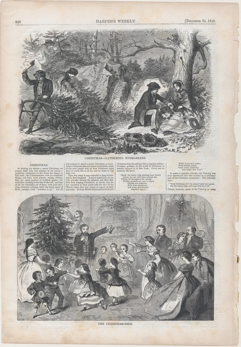 Christmas – Gathering Evergreens (from "Harper's Weekly," Vol. II) by Winslow Homer, print, 1858