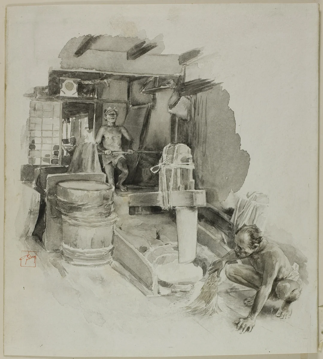 Pestling the Paddy by Robert Frederick Blum, drawing, 1877-1903