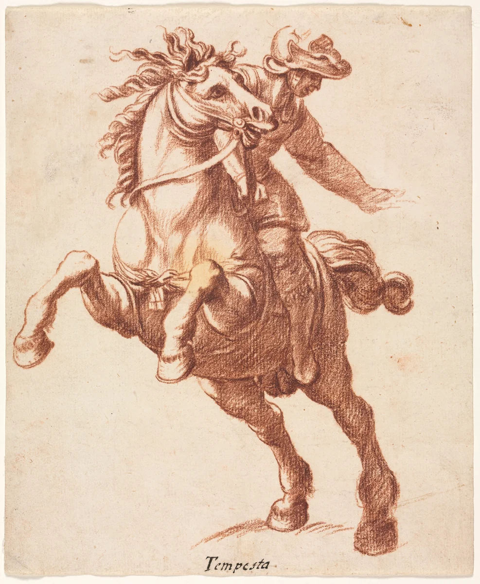 Rearing Horse and Rider by Antonio Tempesta, drawing, 1595-1605