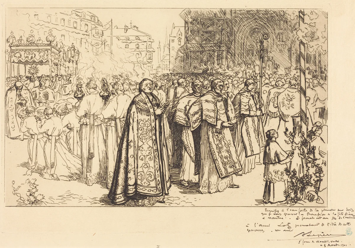 Return of the Procession to Nante Cathedral (Rentree de la Procession a la Cathedral de Nantes) by Auguste Lepère, print, 1901