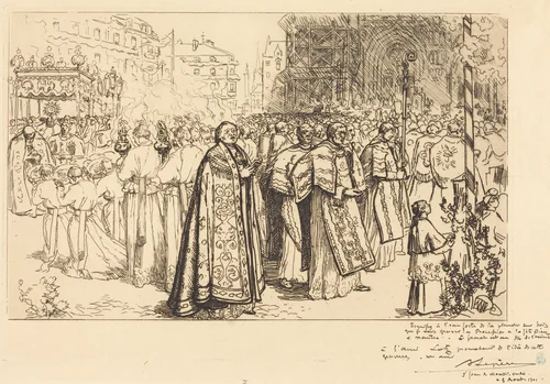 Return of the Procession to Nante Cathedral (Rentree de la Procession a la Cathedral de Nantes) by Auguste Lepère, print, 1901