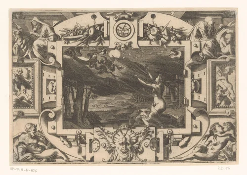 Medea roept de goden aan en ziet haar wagen tot haar komen by Unknown, print, 1563