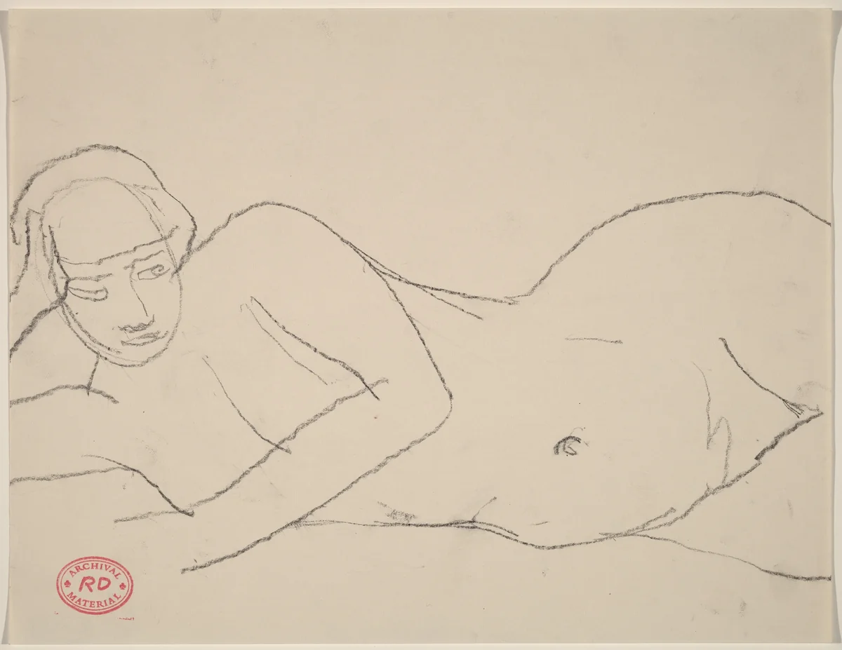 Untitled [nude reclining on her right side] by Richard Diebenkorn, drawing, 1955-1967