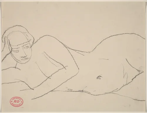 Untitled [nude reclining on her right side] by Richard Diebenkorn, drawing, 1955-1967