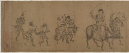 The Demon Queller Zhong Kui Giving His Sister Away in Marriage by Yan Geng, painting, 1271-1368