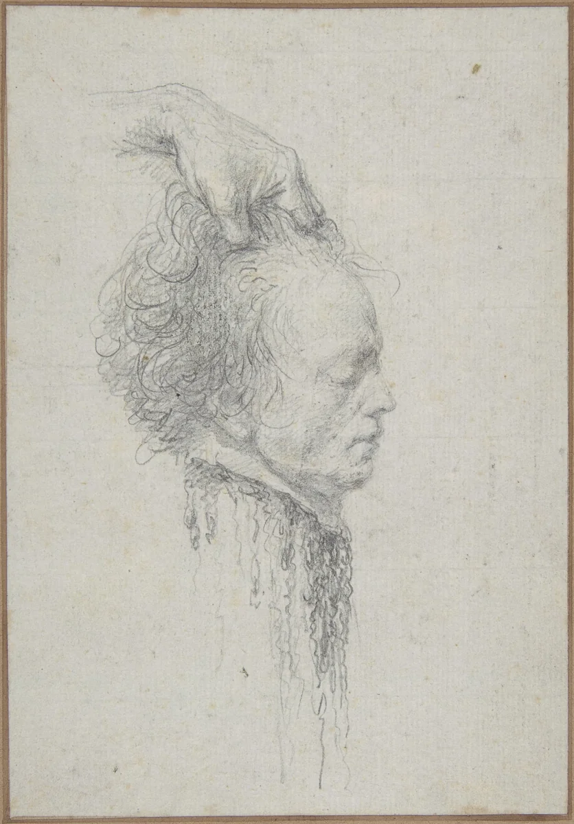 Severed head, said to be that of Maximilien-François-Marie-Isidore de Robespierre (1758-1794), guillotined July 28, 1794 (10 Thermidor, An II) by Dominique Vivant Denon, drawing, 1794