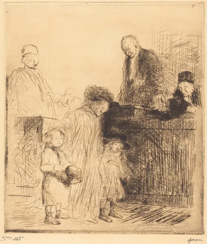 La sortie de l'audience (1ère planche) (Coming Out of the Hearing) (first plate) by Jean-Louis Forain, print, 1909