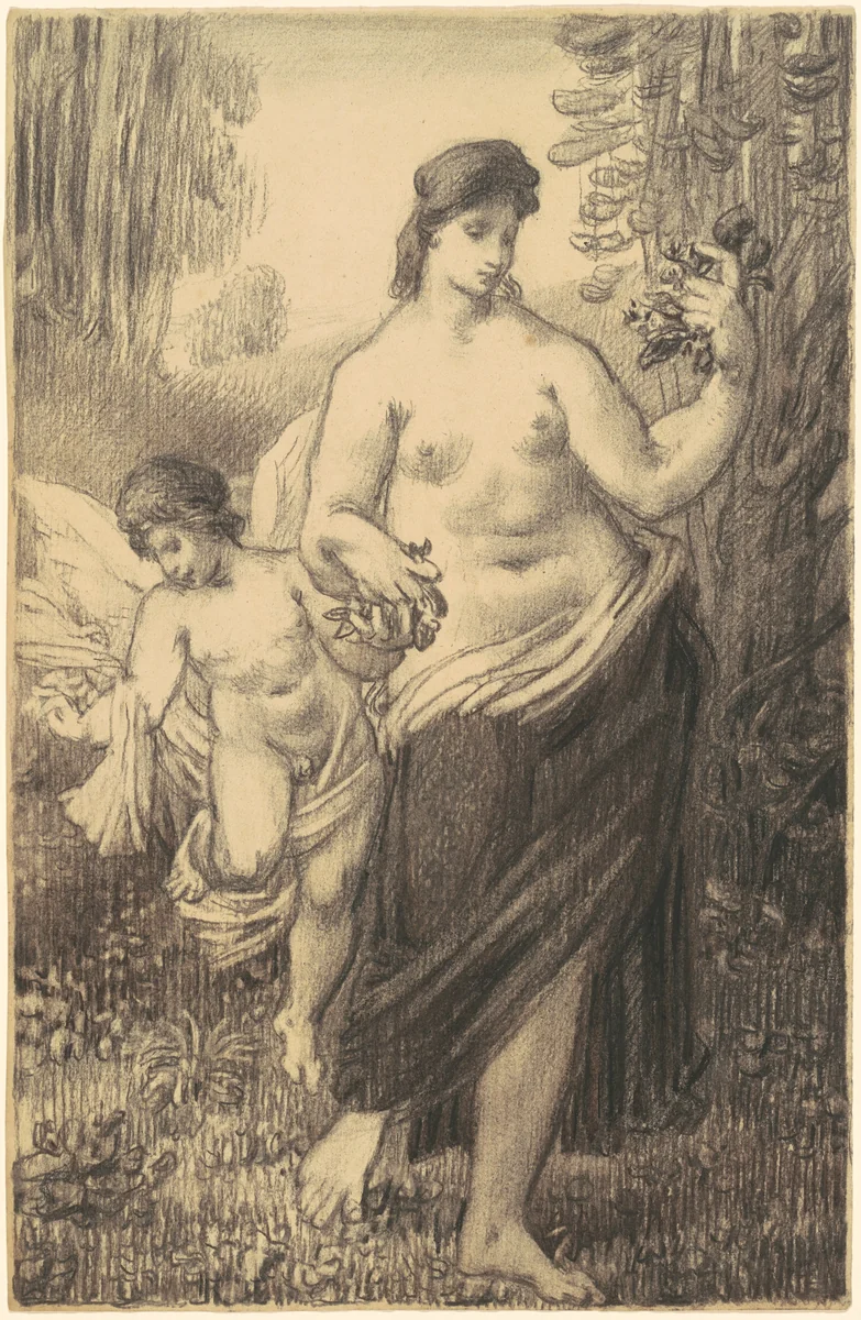 Nude Walking with Cupid by William Perkins Babcock, drawing, 1860-1879